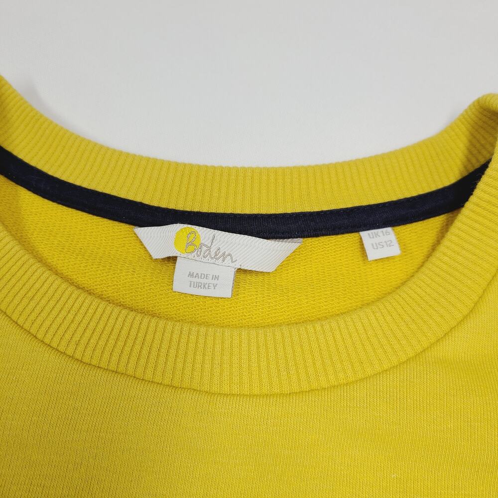 Boden Puff Sleeve Sweatshirt Mustard Yellow Ribbed Trim Feminine Casual 12 - Picture 11 of 13